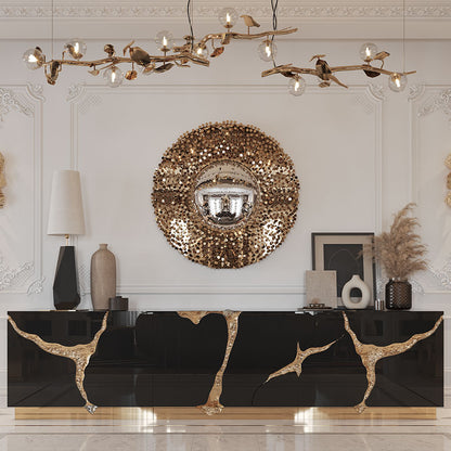 Modern Art Deco Karst Black Gold Sideboard Cabinet
