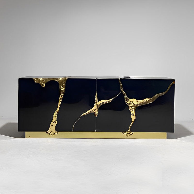 Modern Art Deco Karst Black Gold Sideboard Cabinet