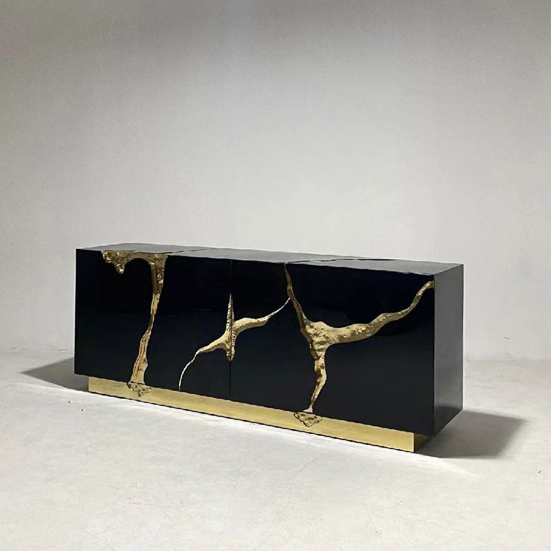 Modern Art Deco Karst Black Gold Sideboard Cabinet