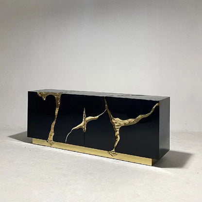 Modern Art Deco Karst Black Gold Sideboard Cabinet