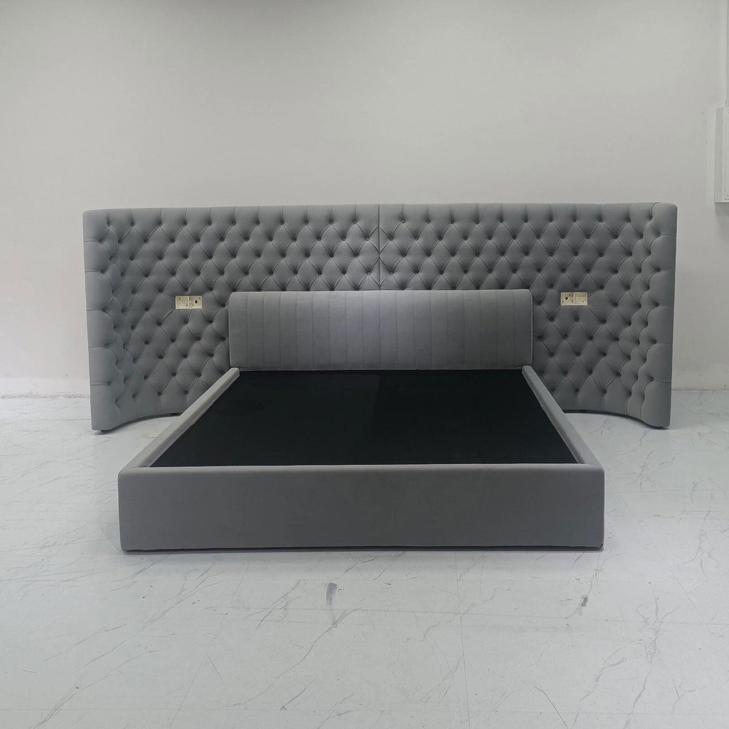 Extra Wide Wing Tufted Upholstered Bed, Chesterfield Button Tuft Luxury Bed Frame