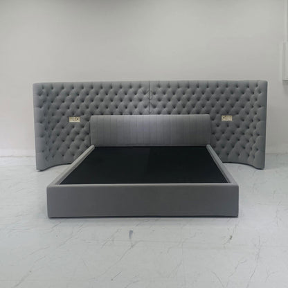 Extra Wide Wing Tufted Upholstered Bed, Chesterfield Button Tuft Luxury Bed Frame