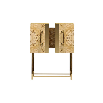 Luxury "Metropolitan" Contemporary Modern Cabinet in Walnut Wood, Mirror & Brass