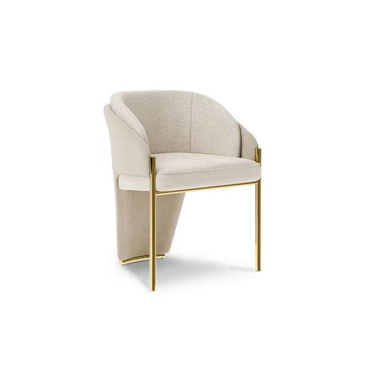 Beige Fabric  Dining Arm Chair Polished Gold Metal Frame Accent Chair