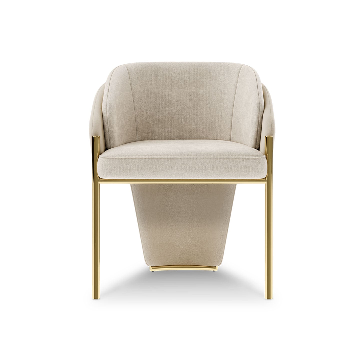 Beige Fabric  Dining Arm Chair Polished Gold Metal Frame Accent Chair