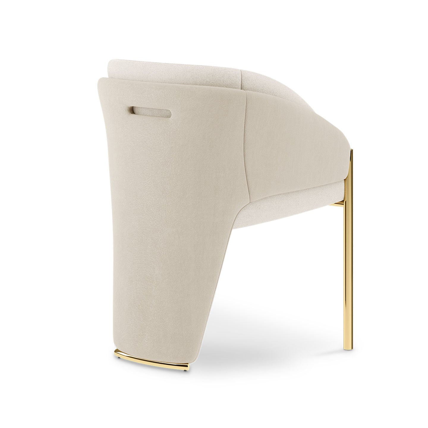 Beige Fabric  Dining Arm Chair Polished Gold Metal Frame Accent Chair