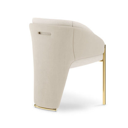 Beige Fabric  Dining Arm Chair Polished Gold Metal Frame Accent Chair