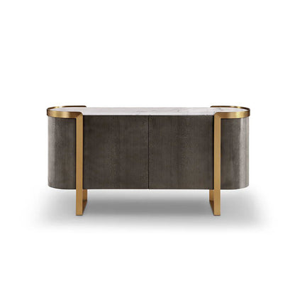 Grey Swirl Veneer Dresser with Polished Gold Frame 3 Drawer Luxury Vanity Cabinet
