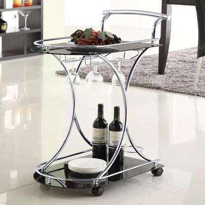 Luxury Black Chrome Bar Cart with Glass Shelves
