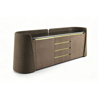 Luxury Leather & Marble Sideboard | 5-Drawer Storage Cabinet