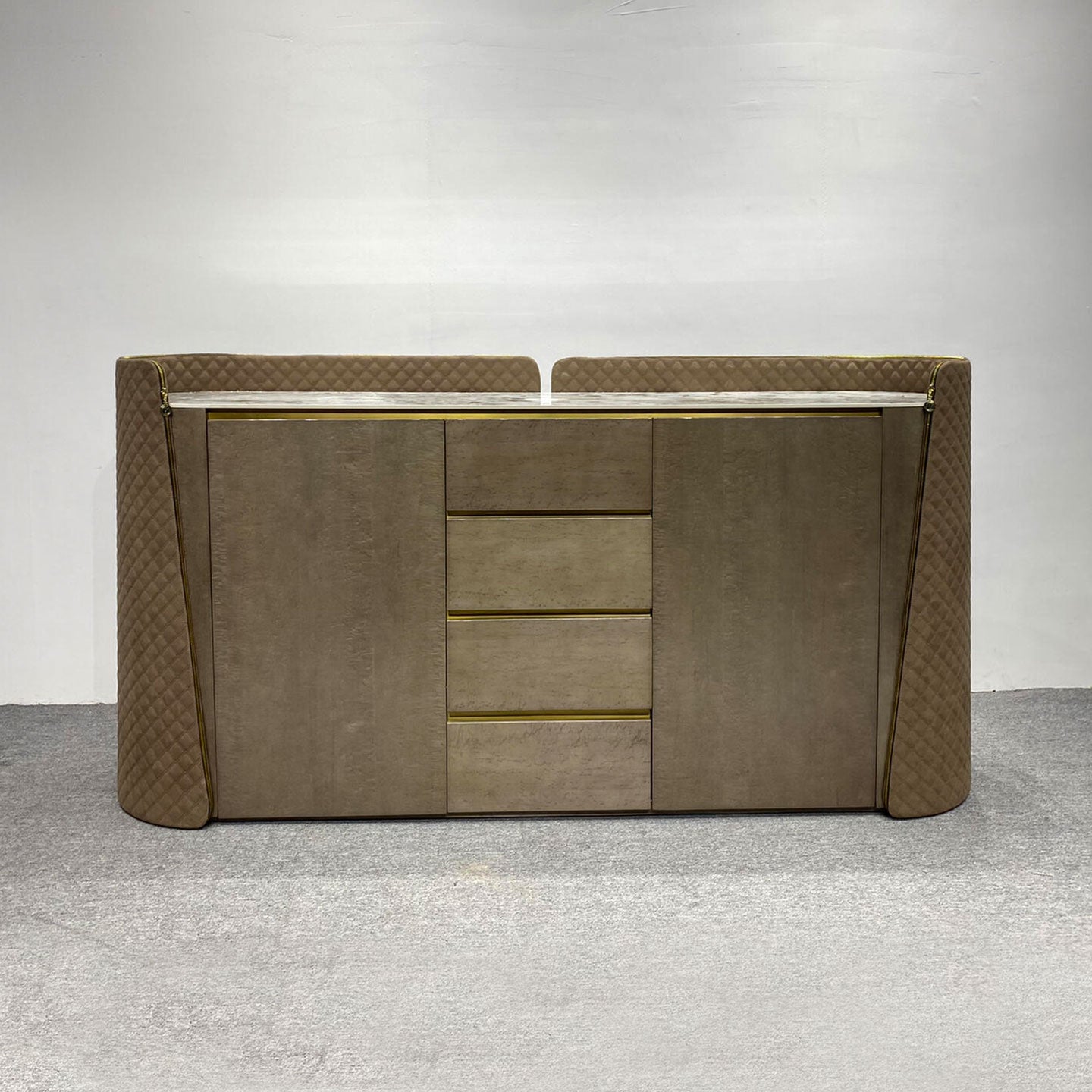 Luxury Leather & Marble Sideboard | 5-Drawer Storage Cabinet