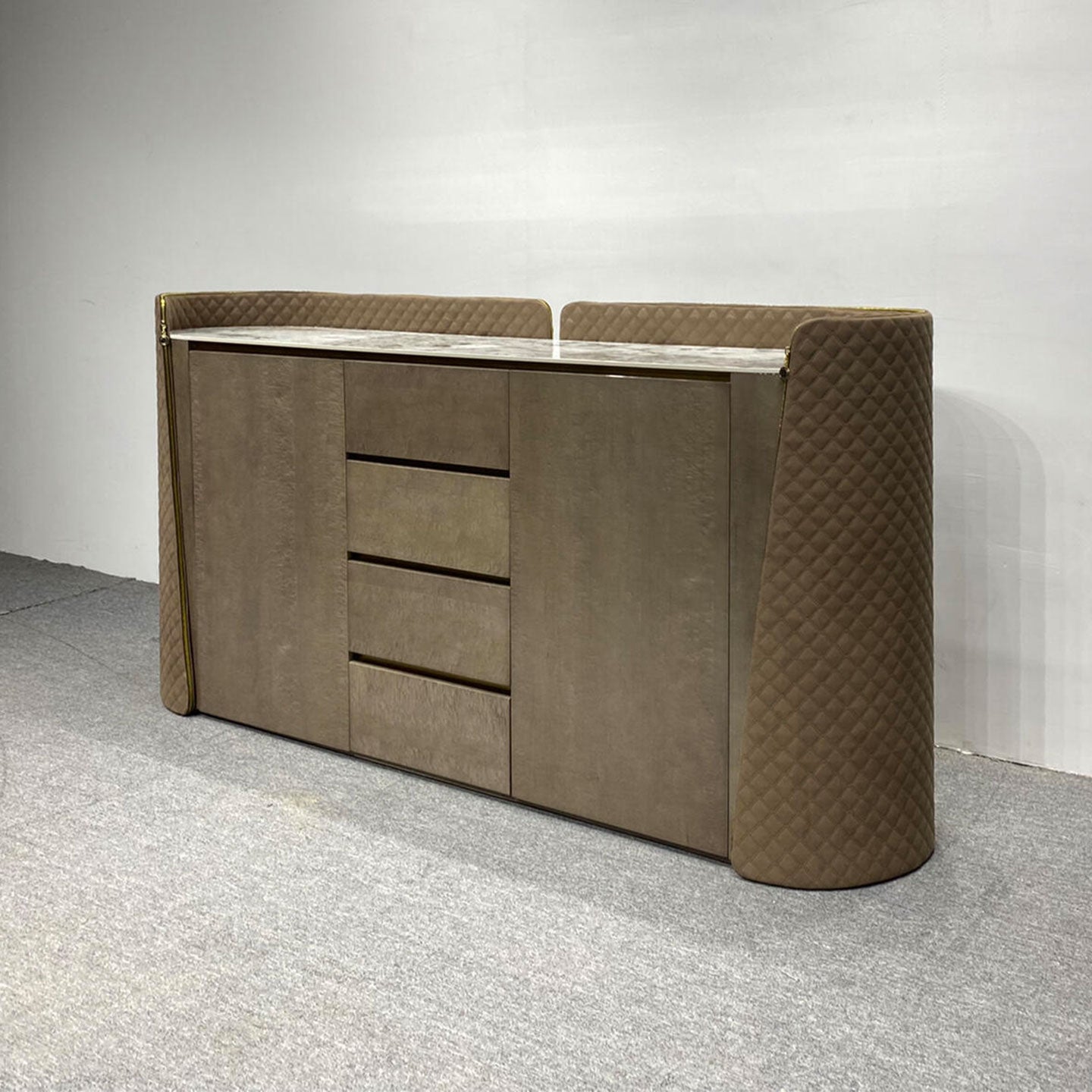 Luxury Leather & Marble Sideboard | 5-Drawer Storage Cabinet