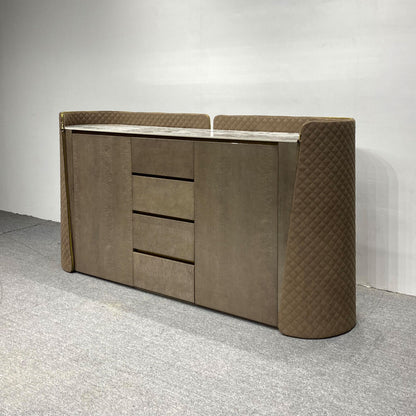 Luxury Leather & Marble Sideboard | 5-Drawer Storage Cabinet