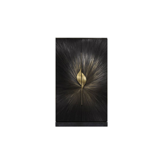 Armoire Black Radiant Textured Wood Wardrobe with Gold Leaf Hardware & Storage Drawers