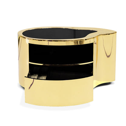  Champagne Gold Nightstand, Modern Curved  Polished Finish for High-End Bedroom