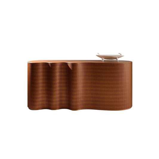 Organic Wavy  Console, Curved Ribbed Wood Luxury Storage Credenza