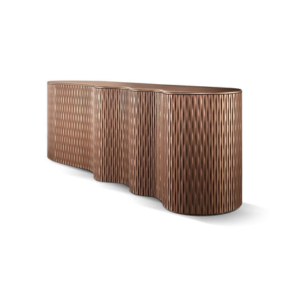Organic Wavy  Console, Curved Ribbed Wood Luxury Storage Credenza