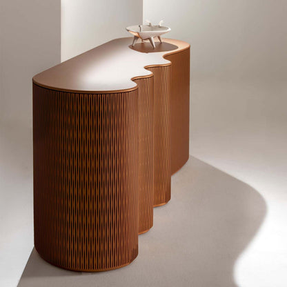 Organic Wavy  Console, Curved Ribbed Wood Luxury Storage Credenza