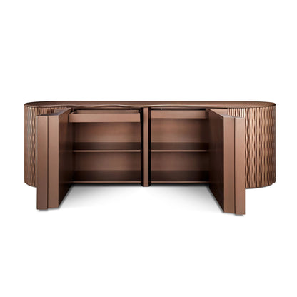 Organic Wavy  Console, Curved Ribbed Wood Luxury Storage Credenza