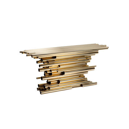 Sculptural Stacked Polished Gold Stainless Steel Console Table Art‑Decor Entryway Hall Table