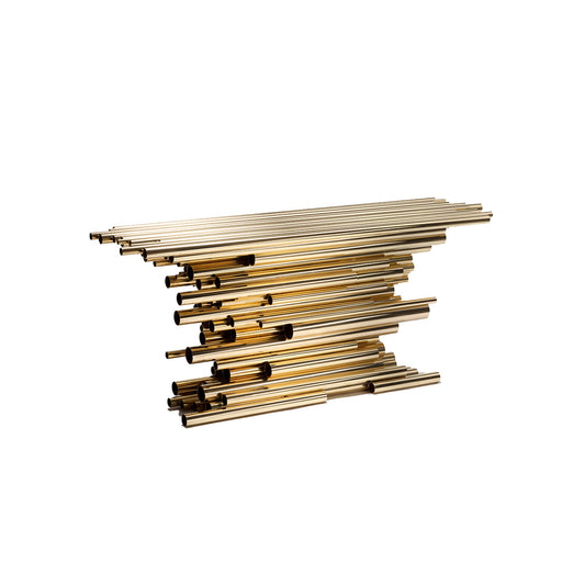 Sculptural Stacked Polished Gold Stainless Steel Console Table Art‑Decor Entryway Hall Table
