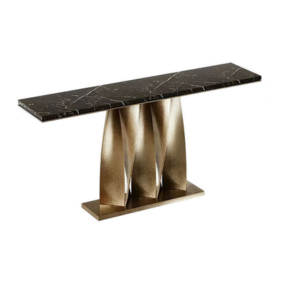 Black Veined Marble Console Table, Twisted Brushed Bronze Metal Base Luxury Entryway Hall Table