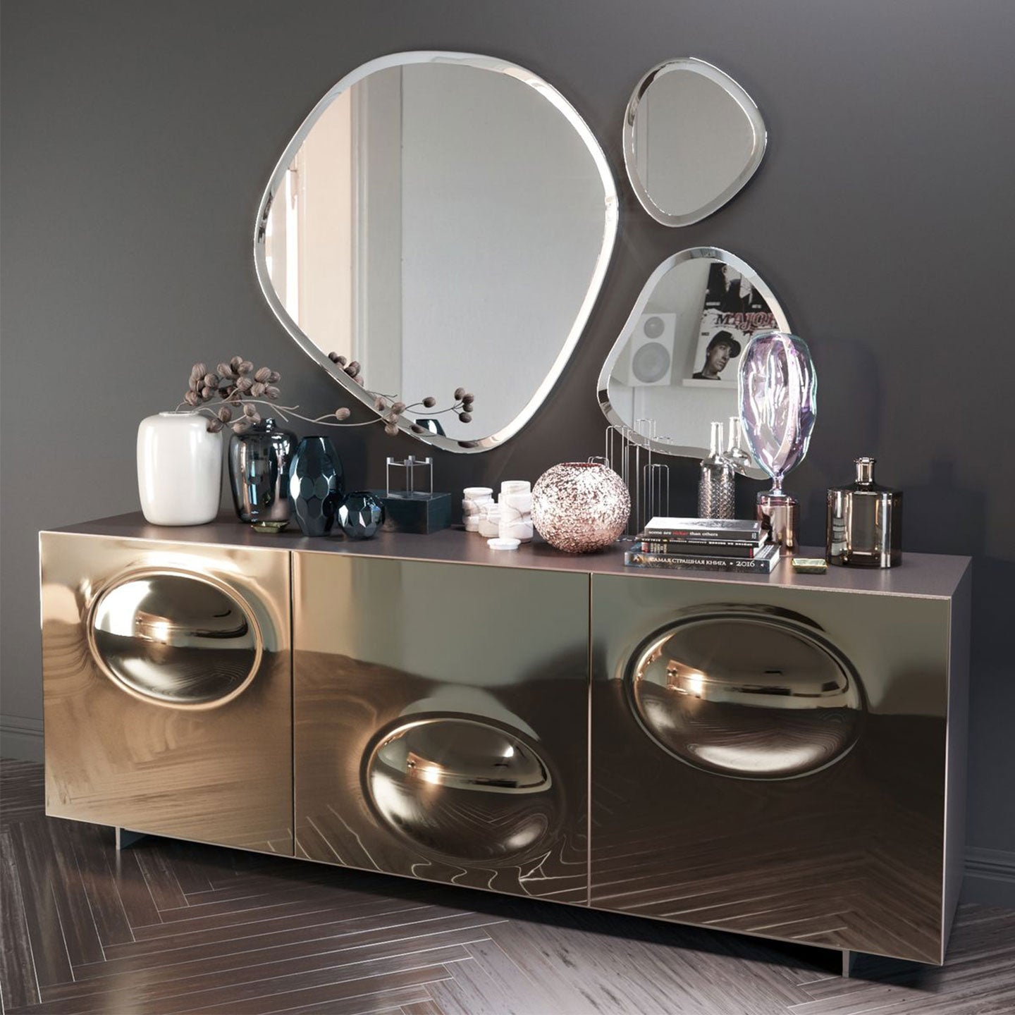 Luxury Gold Mirrored Sideboard Cabinet