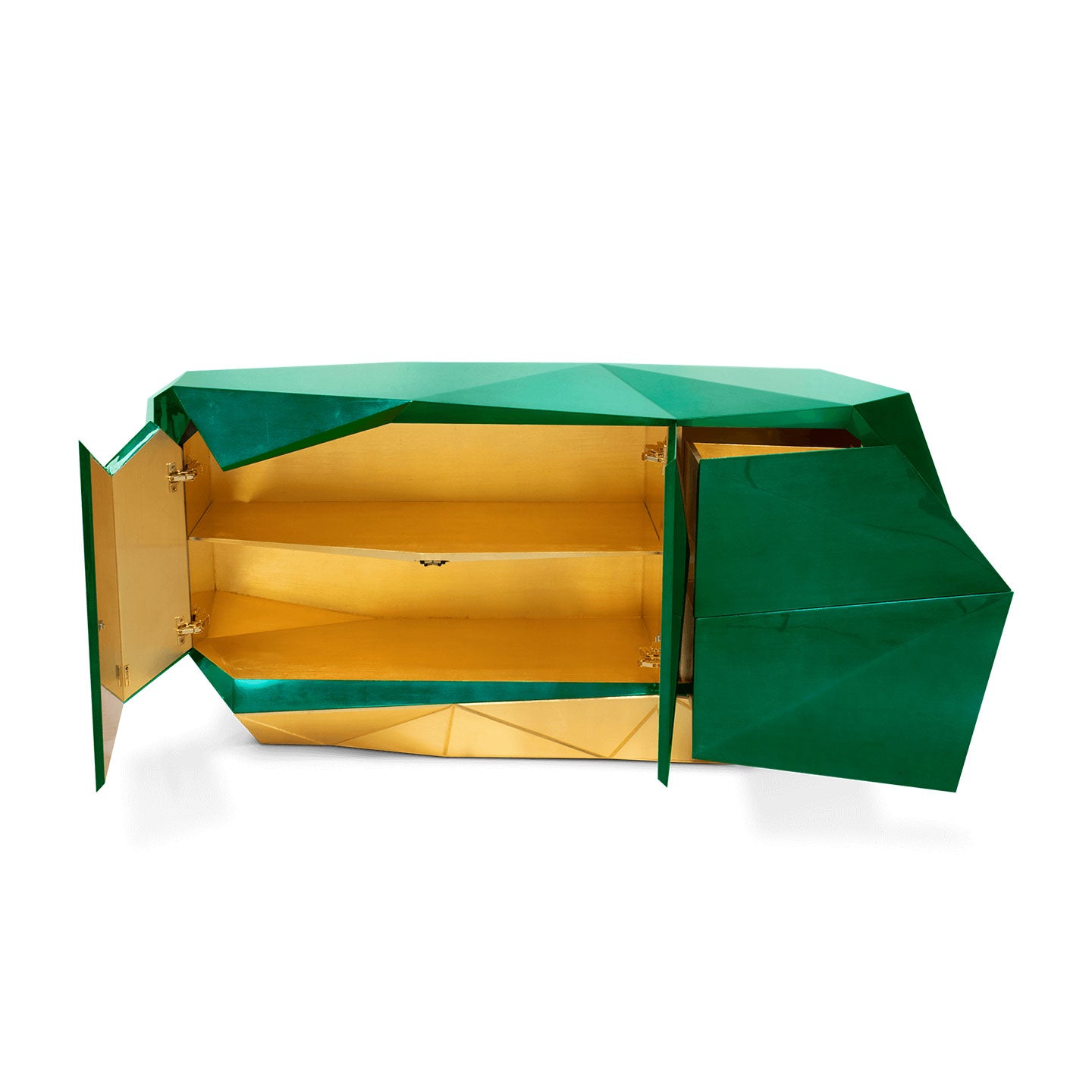 Emerald Green Diamond-Shaped Glossy Sideboard Cabinet