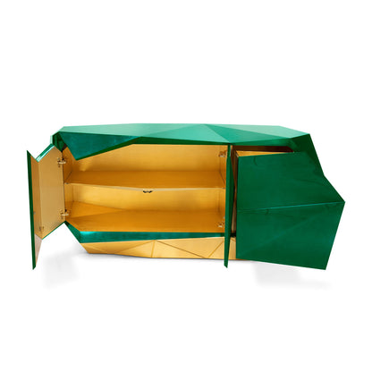 Emerald Green Diamond-Shaped Glossy Sideboard Cabinet