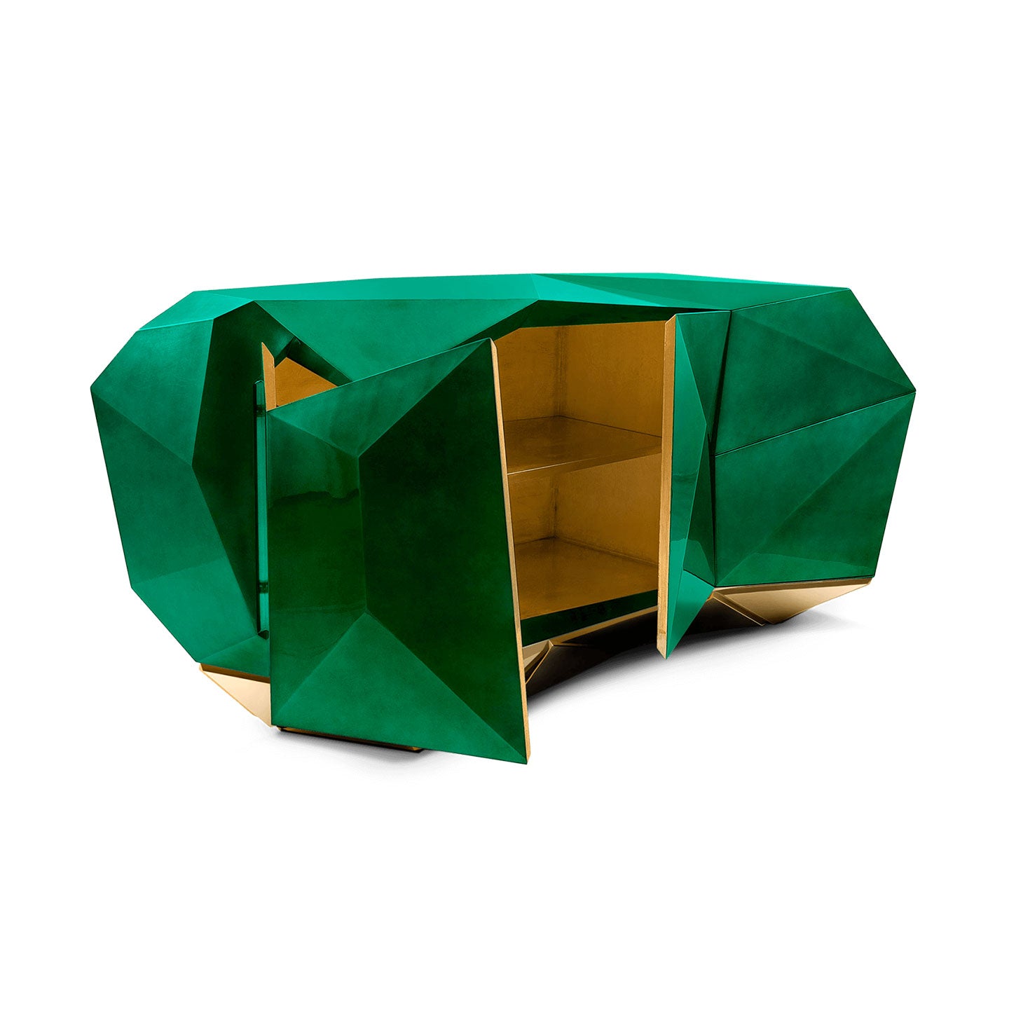 Emerald Green Diamond-Shaped Glossy Sideboard Cabinet
