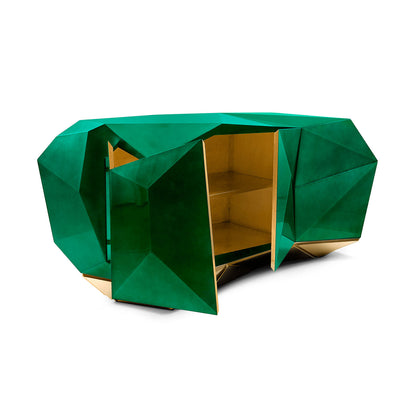 Emerald Green Diamond-Shaped Glossy Sideboard Cabinet