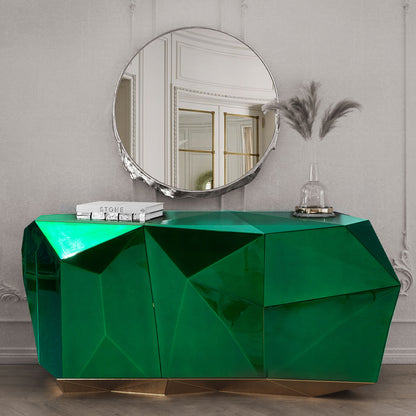 Emerald Green Diamond-Shaped Glossy Sideboard Cabinet