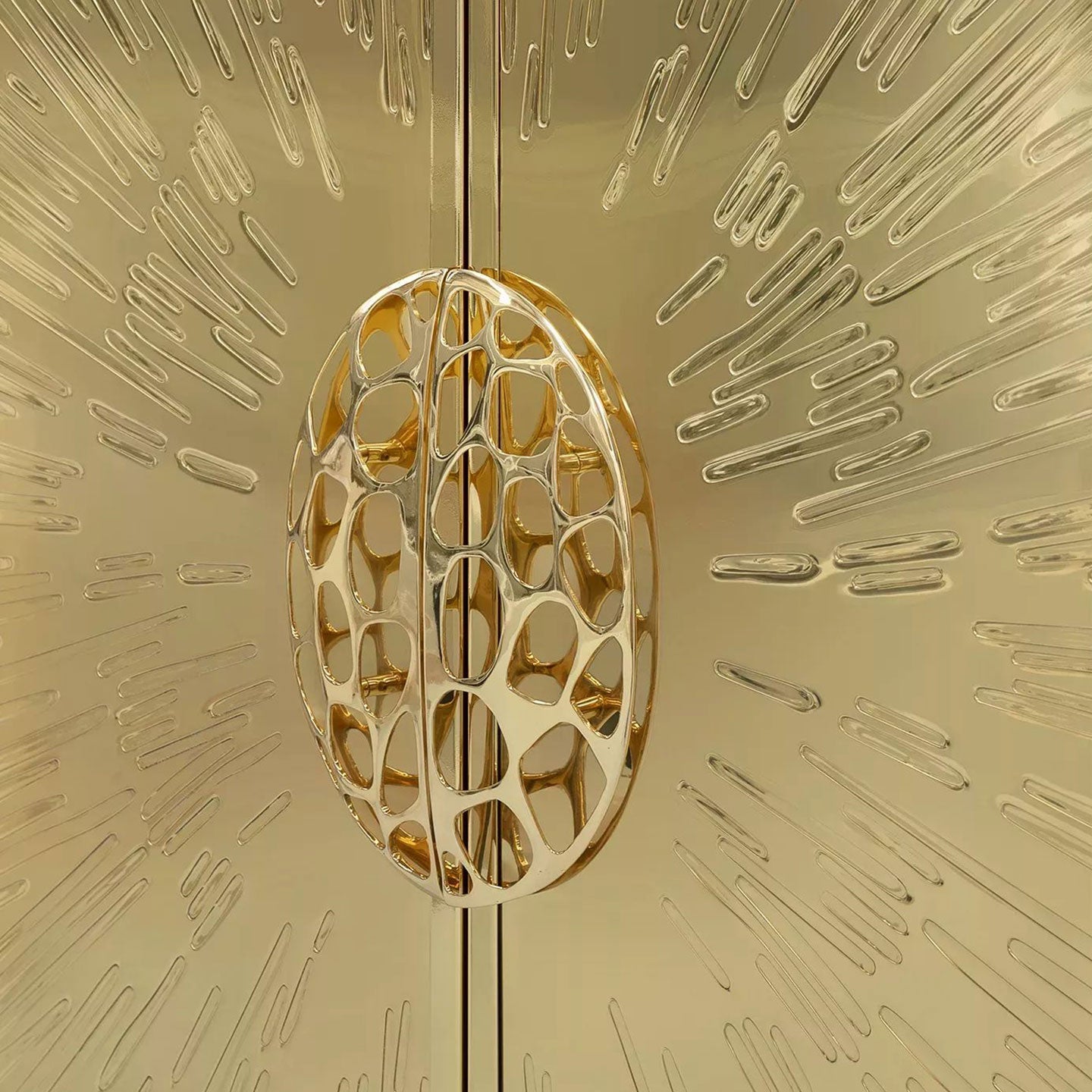 Armoire Radiant Embossed Gold Metal Tall Wardrobe Cabinet Honeycomb Knob