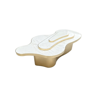 Irregular Coffee Table, White Marble Gold Stainless Steel Base Luxury Living Room Center Table