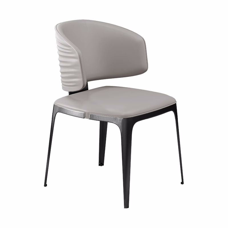 Modern beige upholstered dining chair | Luxurious wave-back armchair