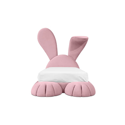 Cute Pink Bunny Kids Upholstered Bed, Cartoon Rabbit Ear Velvet Children Platform Bed Frame