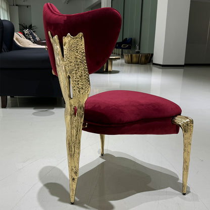 Sculptural Irregular Brass Leg Dining Chair Custom Fabric Color Upholstered Accent Chair