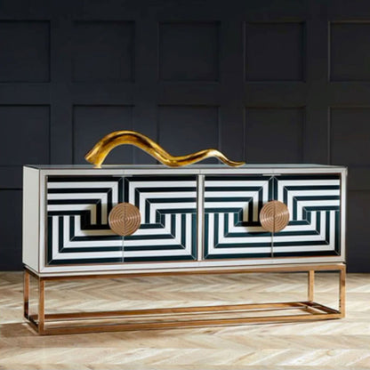 Black White Geometric Gold Accent Sideboard Cabinet