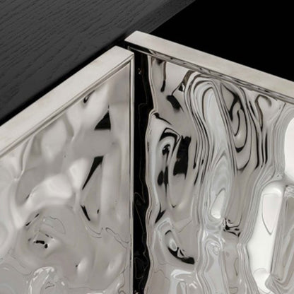 Textured Hammered Silver Metal Sideboard 4 Door Modern Luxury Buffet Cabinet