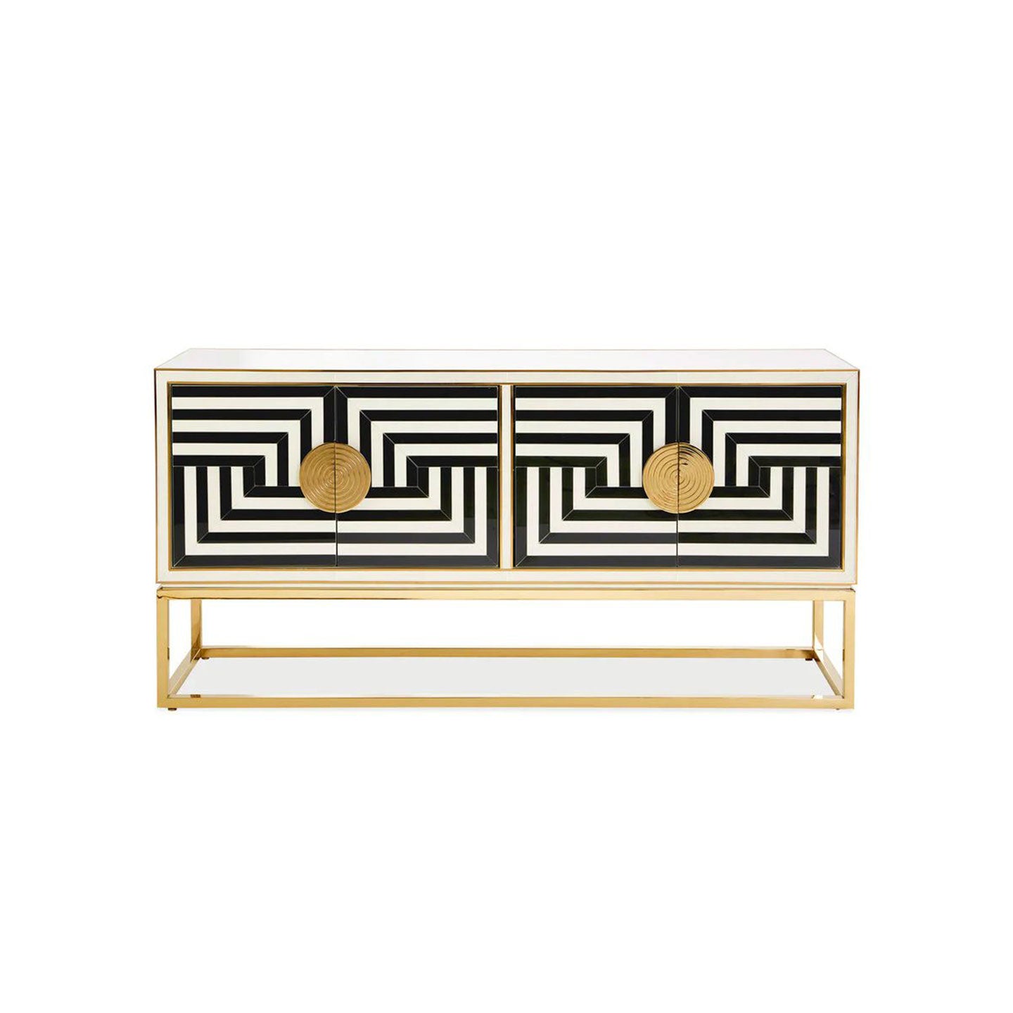 Black White Geometric Gold Accent Sideboard Cabinet