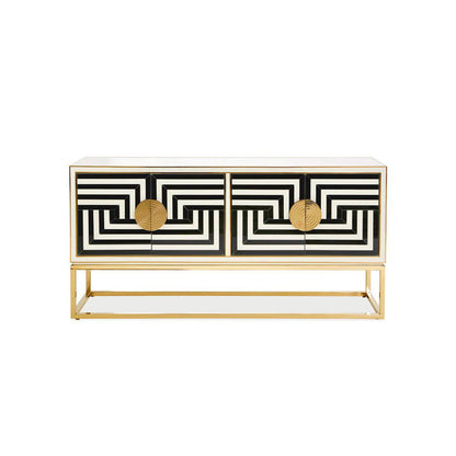 Black White Geometric Gold Accent Sideboard Cabinet