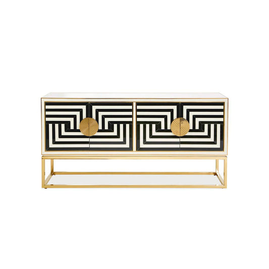Black White Geometric Gold Accent Sideboard Cabinet