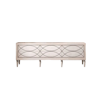 White Geometric Nailhead Trim Sideboard Cabinet