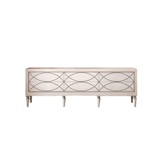 White Geometric Nailhead Trim Sideboard Cabinet