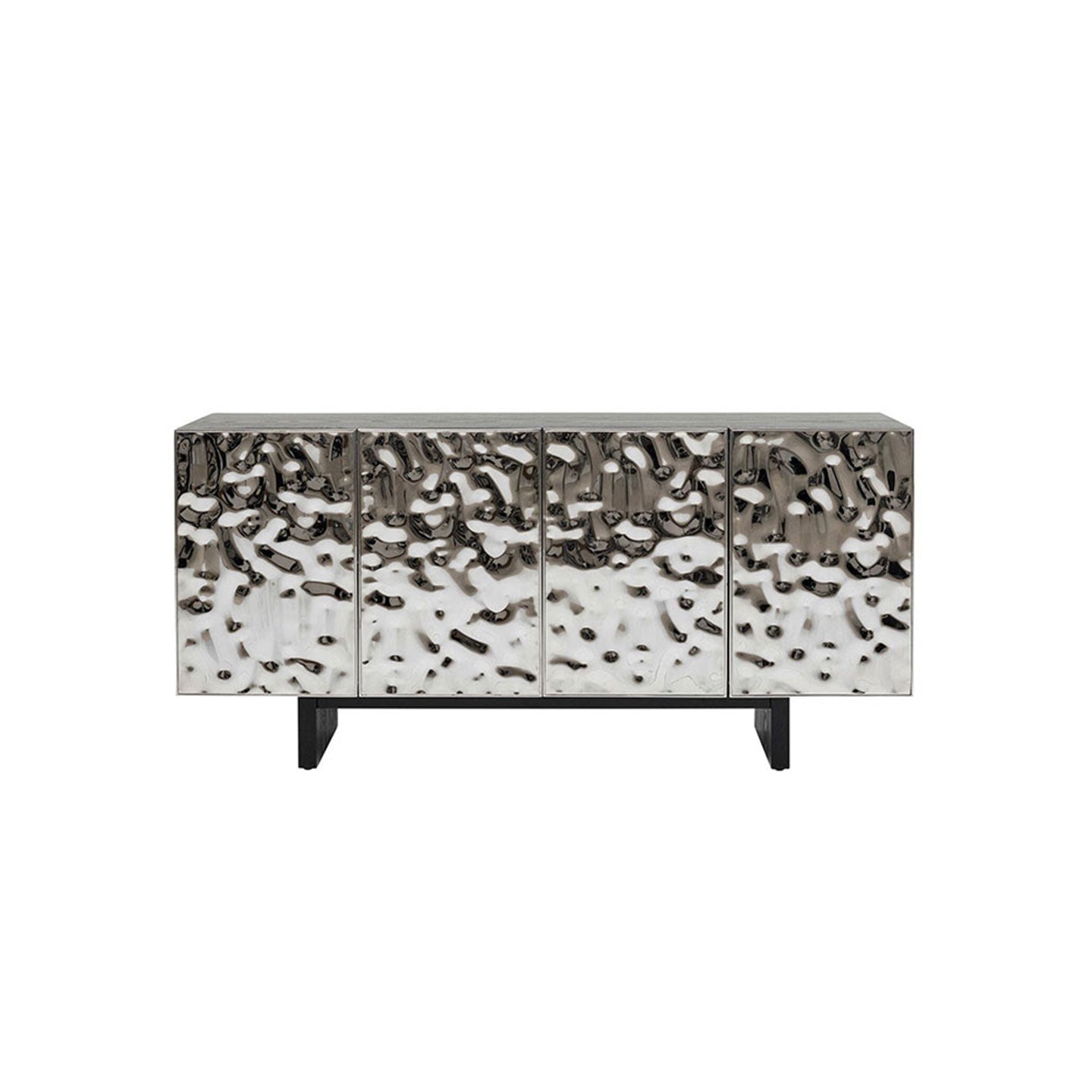 Textured Hammered Silver Metal Sideboard 4 Door Modern Luxury Buffet Cabinet