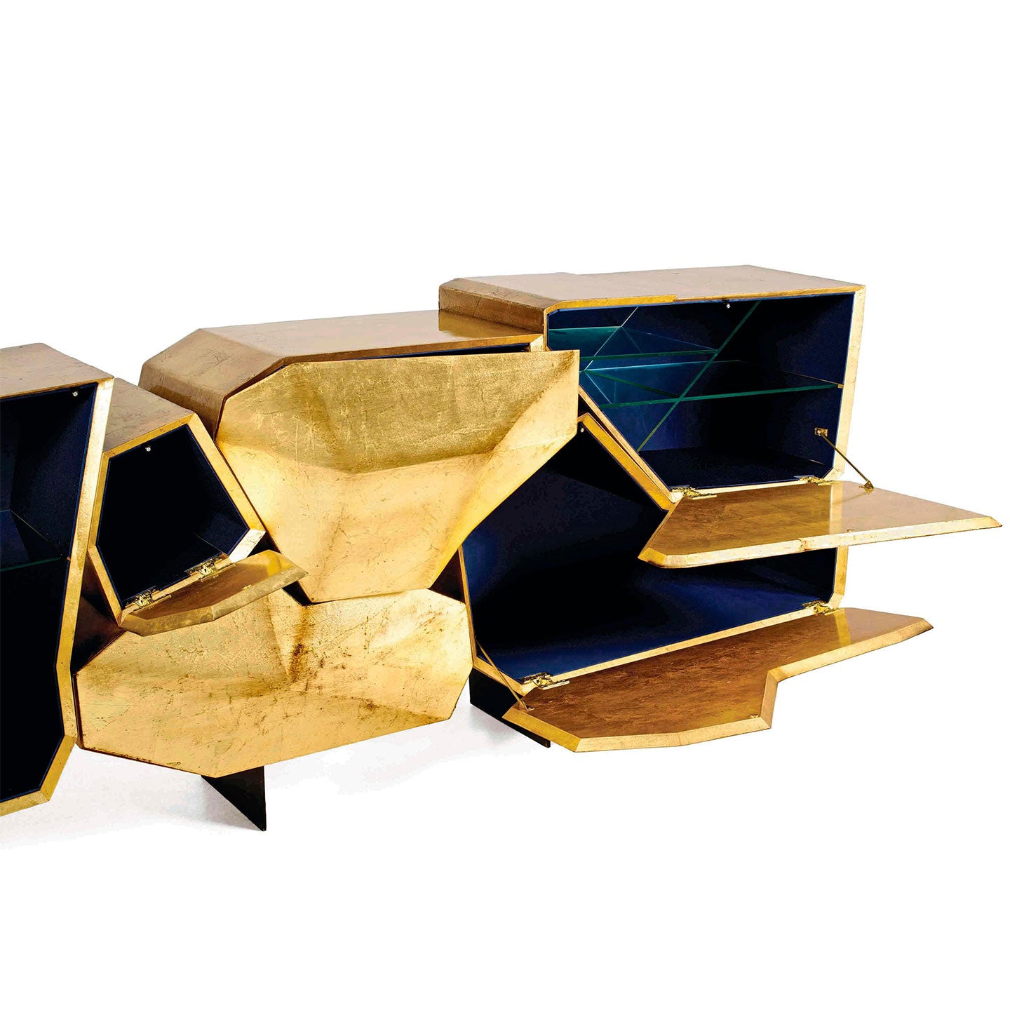 Stunning and Luxury Gilt Modern Contemporary Sideboard in Iron Wood & Gold Leaf