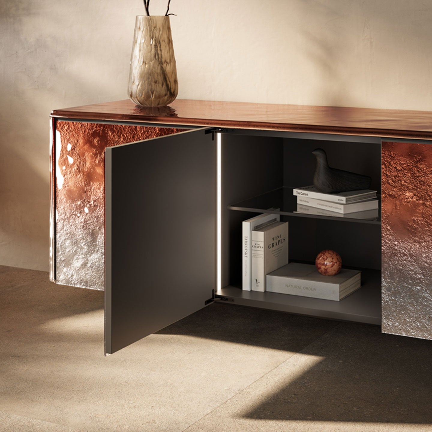 Sideboard in molten glass