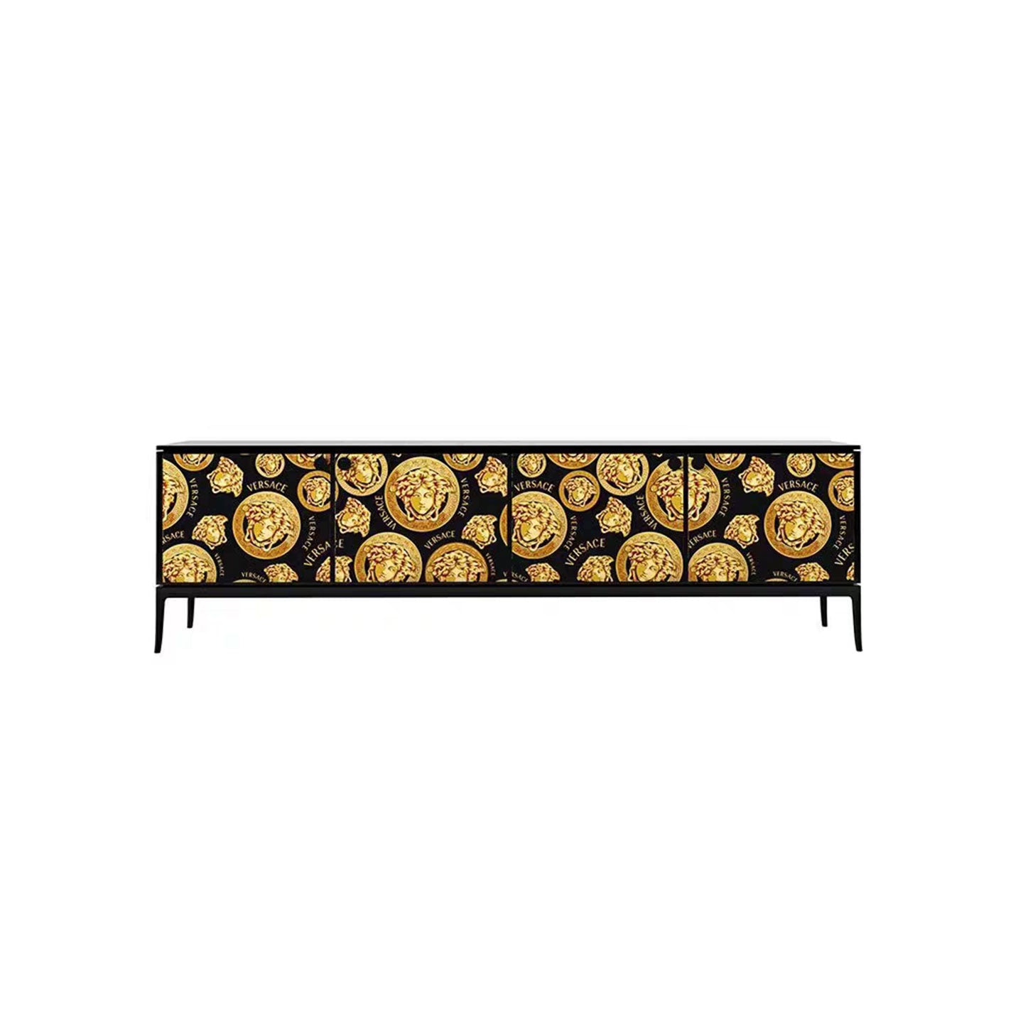 Black Gold Medusa Print Sideboard 4 Door Luxury Modern Cabinet