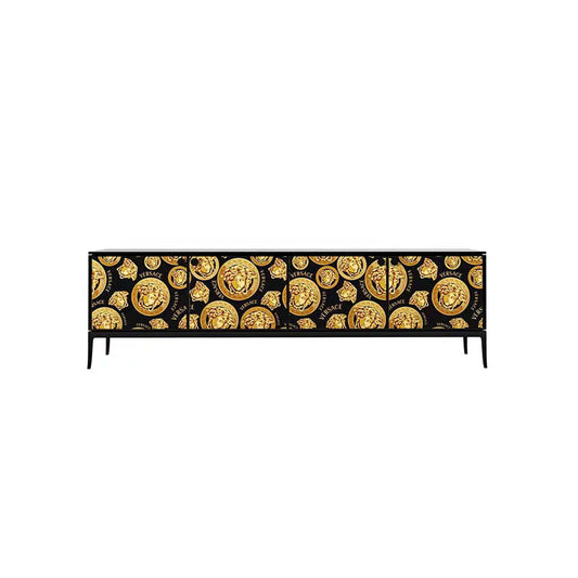 Black Gold Medusa Print Sideboard 4 Door Luxury Modern Cabinet