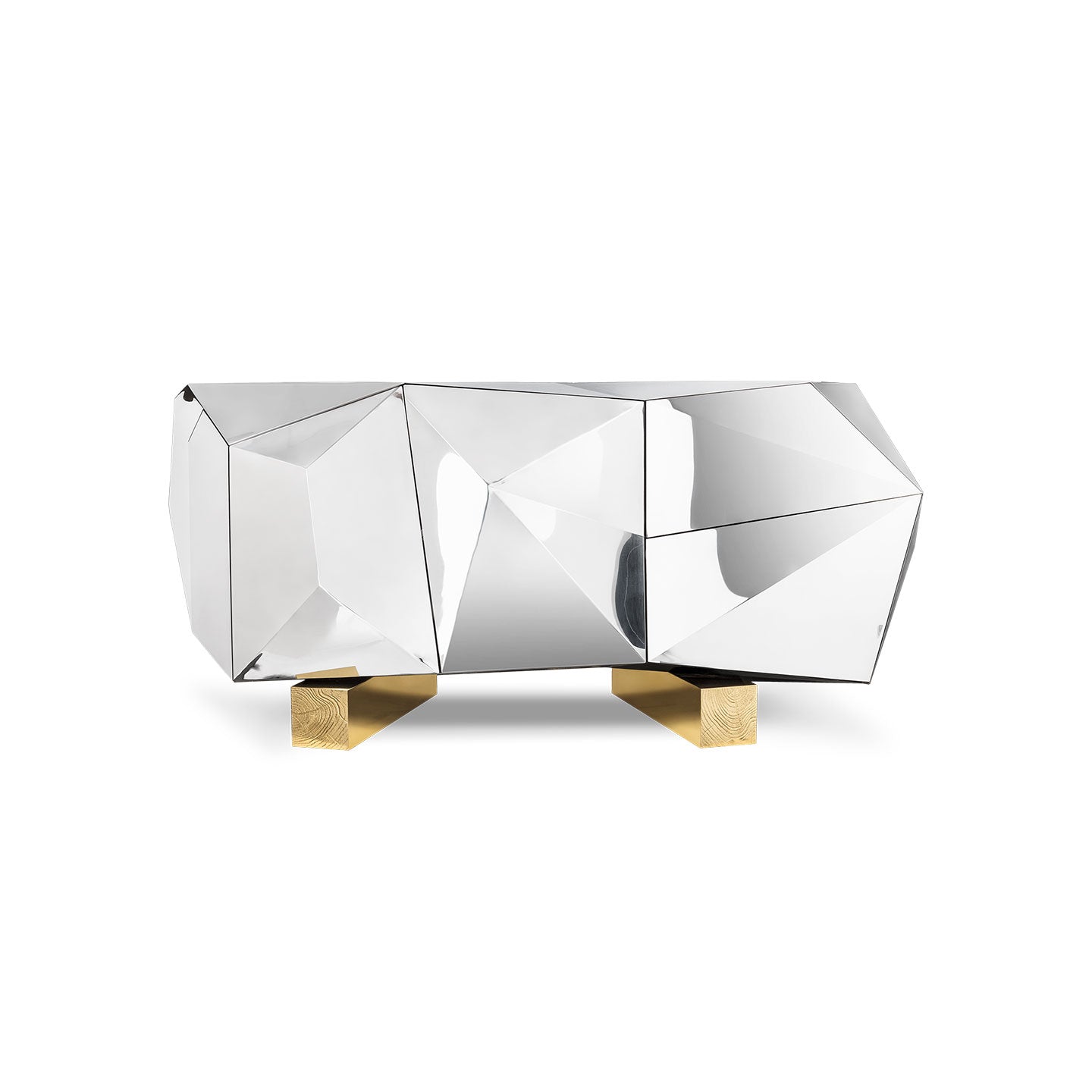 Luxury Silver Diamond Faceted Mirrored Sideboard